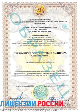 Образец сертификата соответствия аудитора №ST.RU.EXP.00014299-1 Путилково Сертификат ISO 14001